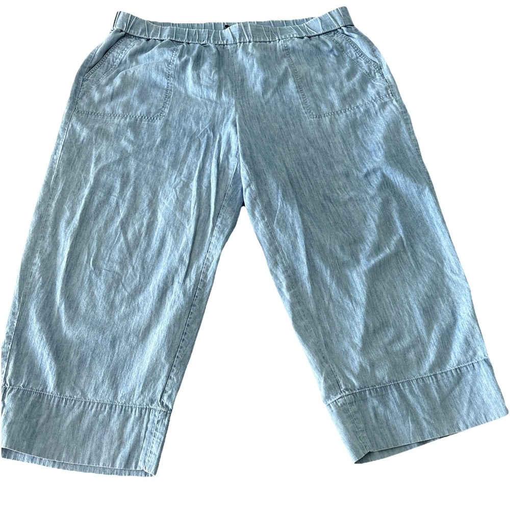 Talbots Womens  2X Plus Light Blue Crop Pants Cotton Pull On pockets comfy